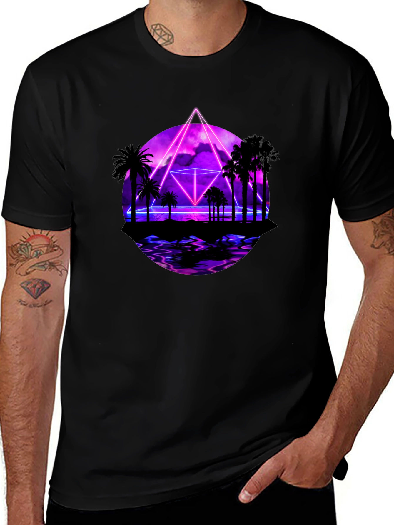 Variant 18 of Retro Wave T-Shirt - Palm Tree Design