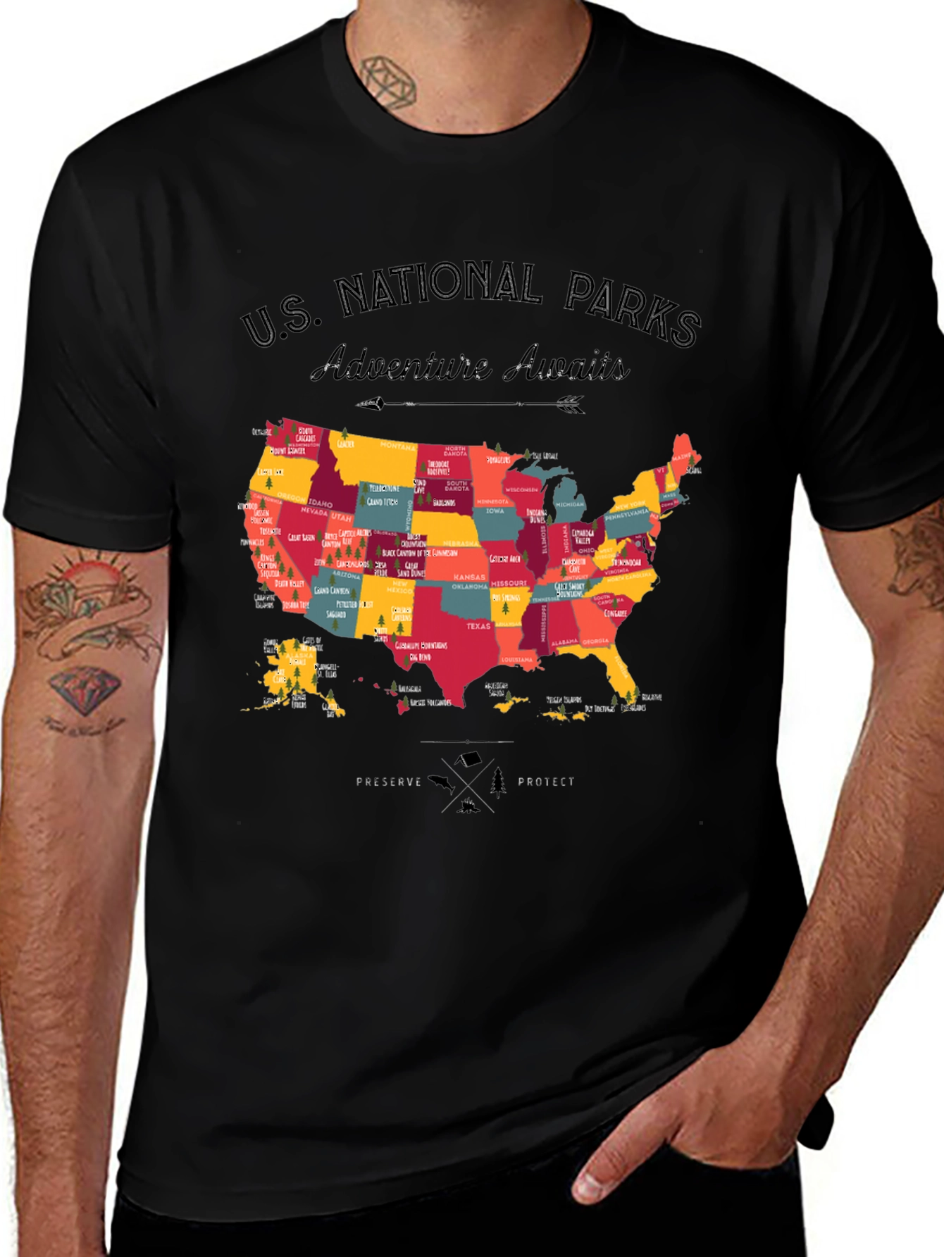 US National Parks Adventure Awaits Black T-Shirt