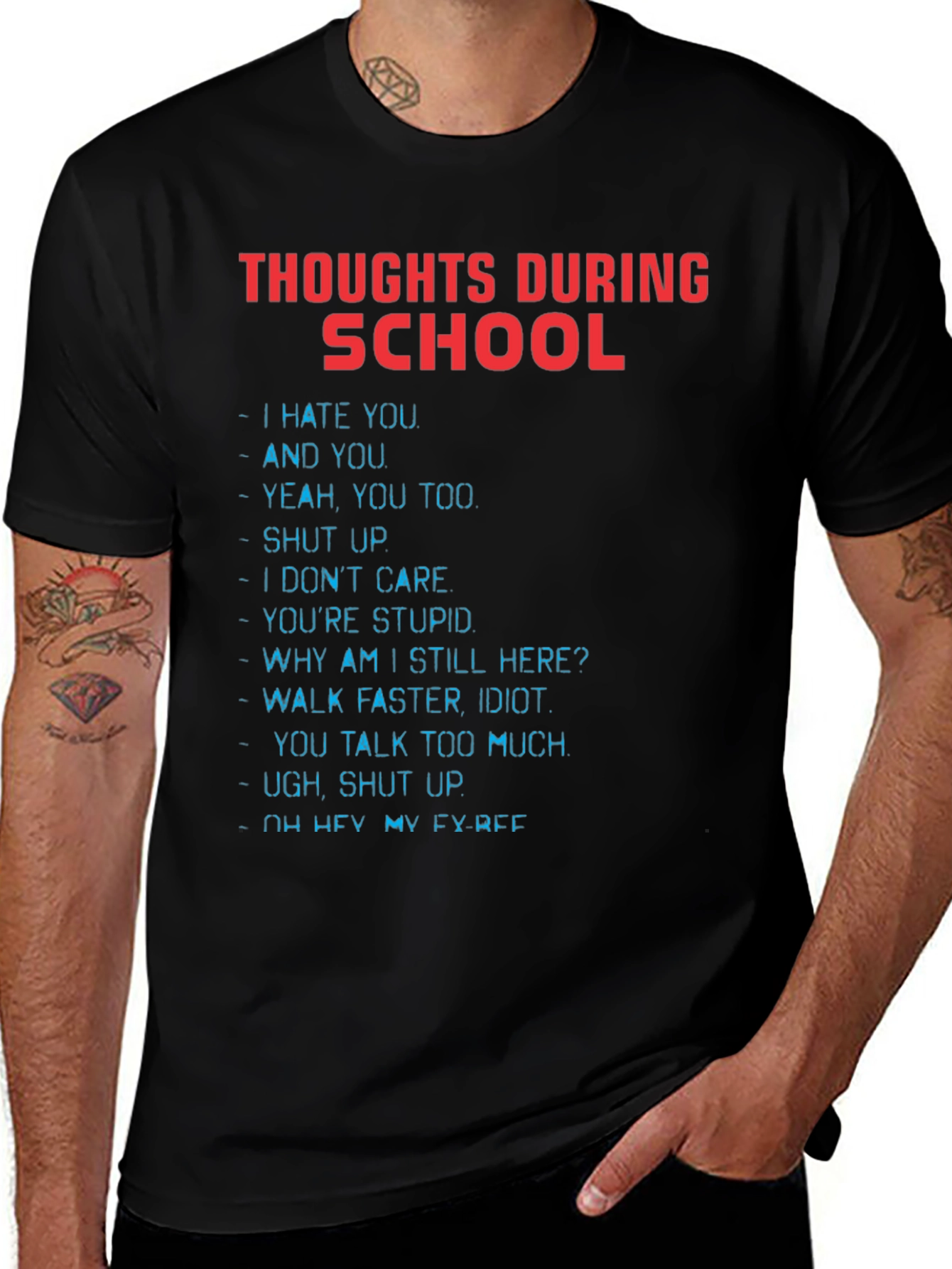 Variant 21 of Thoughts During School Graphic Tee - Black T-Shirt
