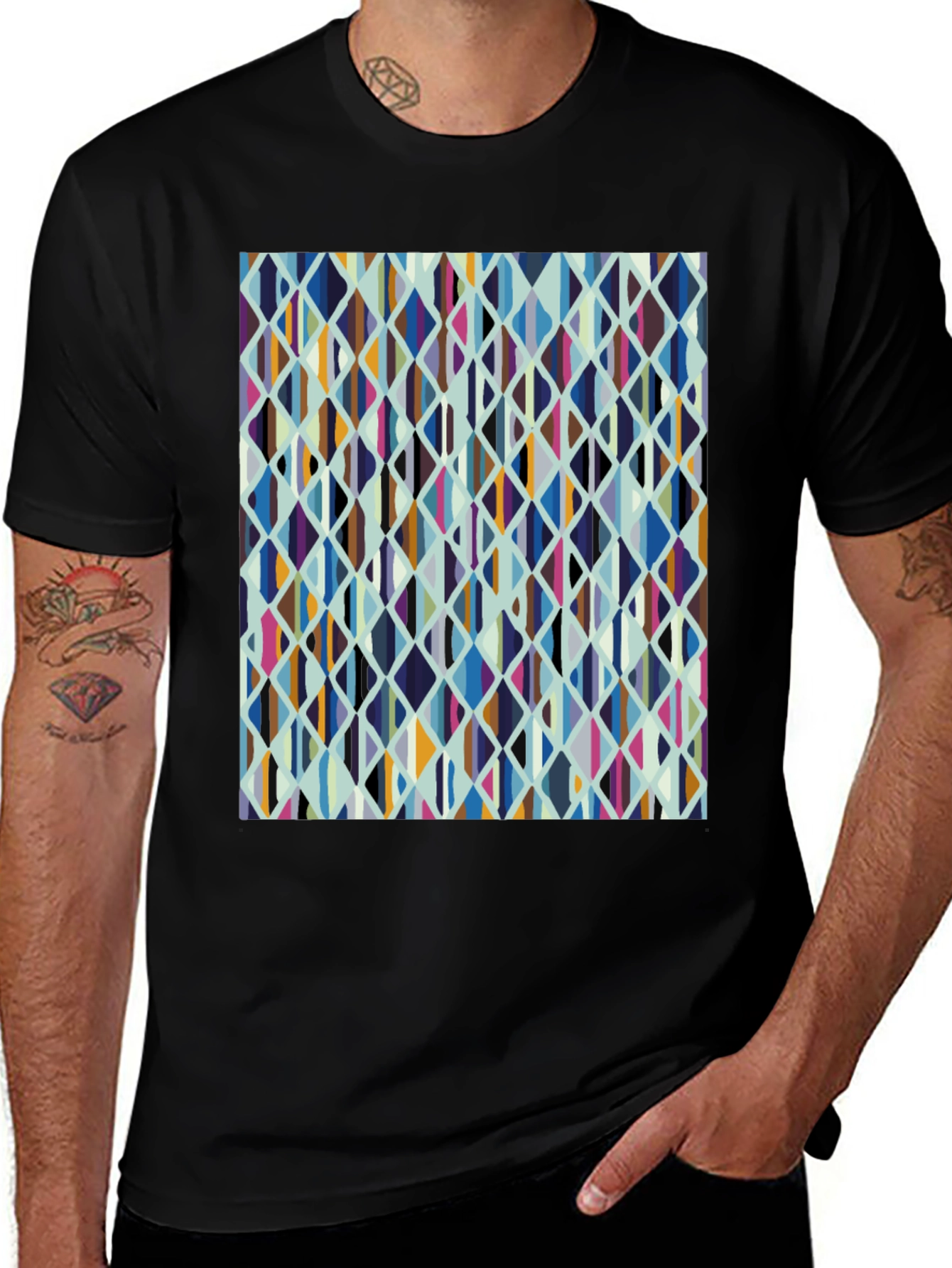Variant 7 of Geometric Diamond Pattern Tee - Casual Style
