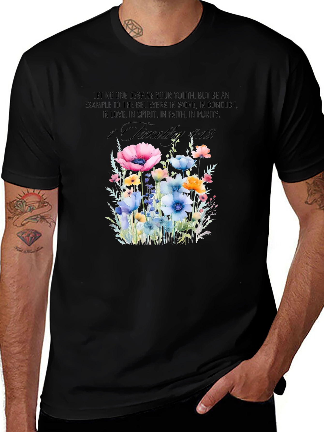 Floral Scripture T-Shirt - 1 Timothy 4:12