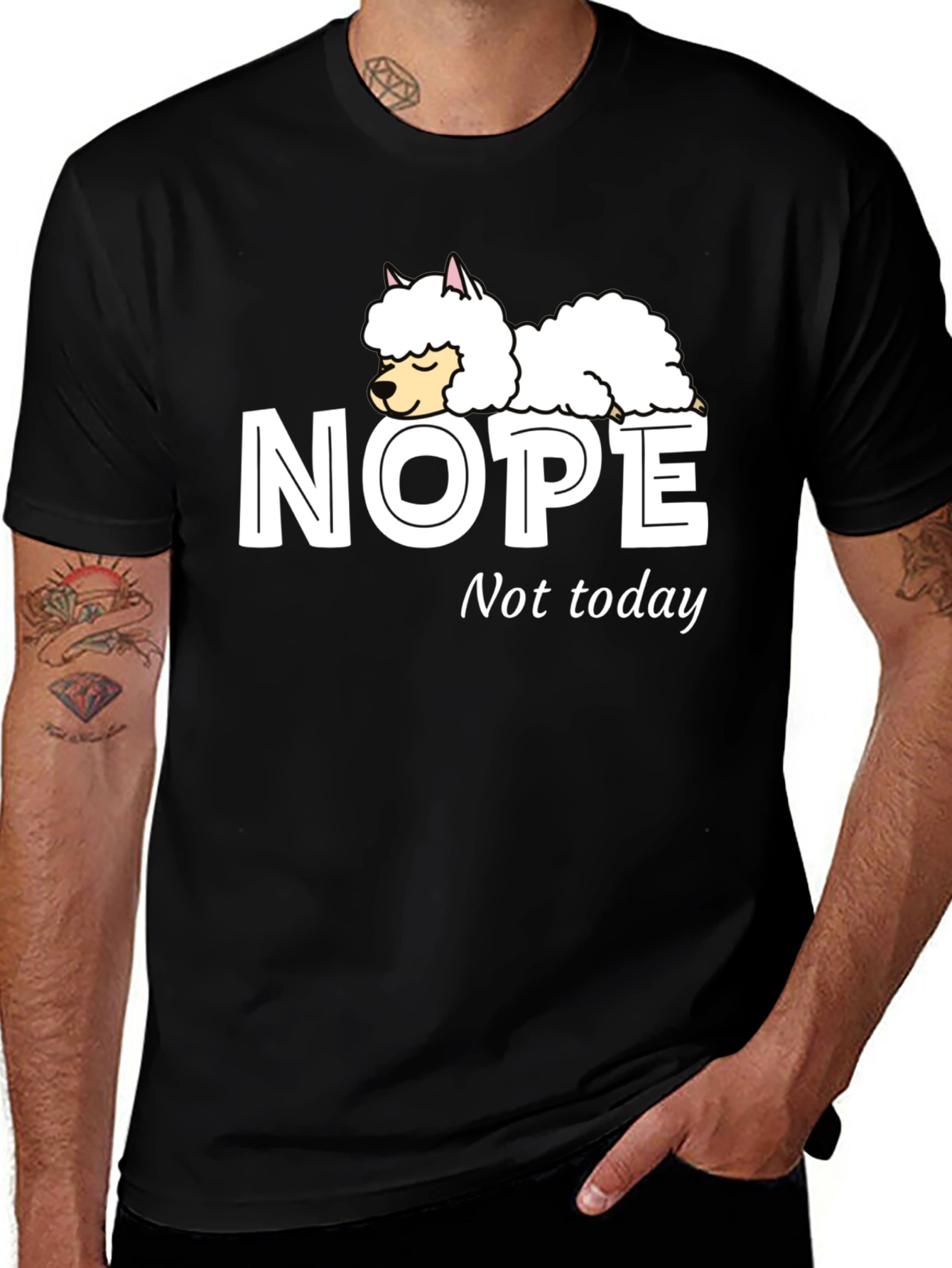 Variant 20 of Nope, Not Today T-Shirt with Sleeping Llama Graphic