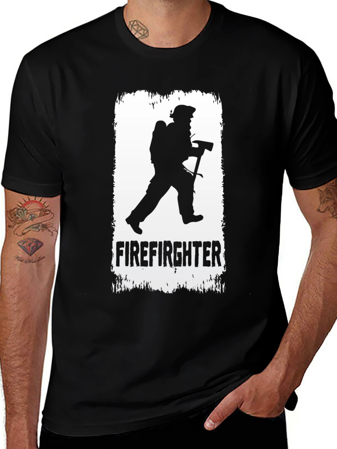 Variant 23 of Firefighter Silhouette T-Shirt - Black Cotton Tee