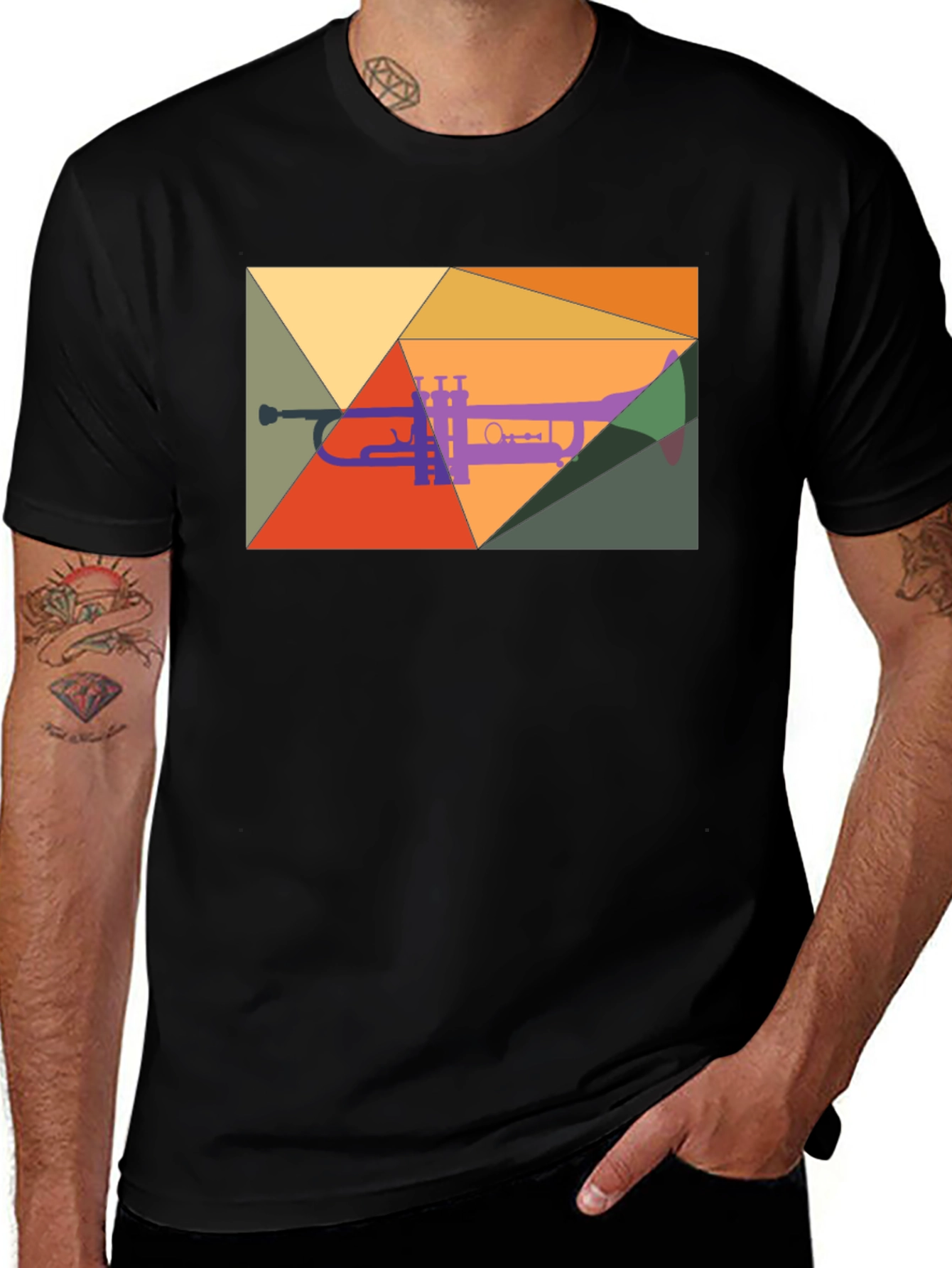 Variant 10 of Abstract Trumpet Graphic Tee - Modern Music Shirt