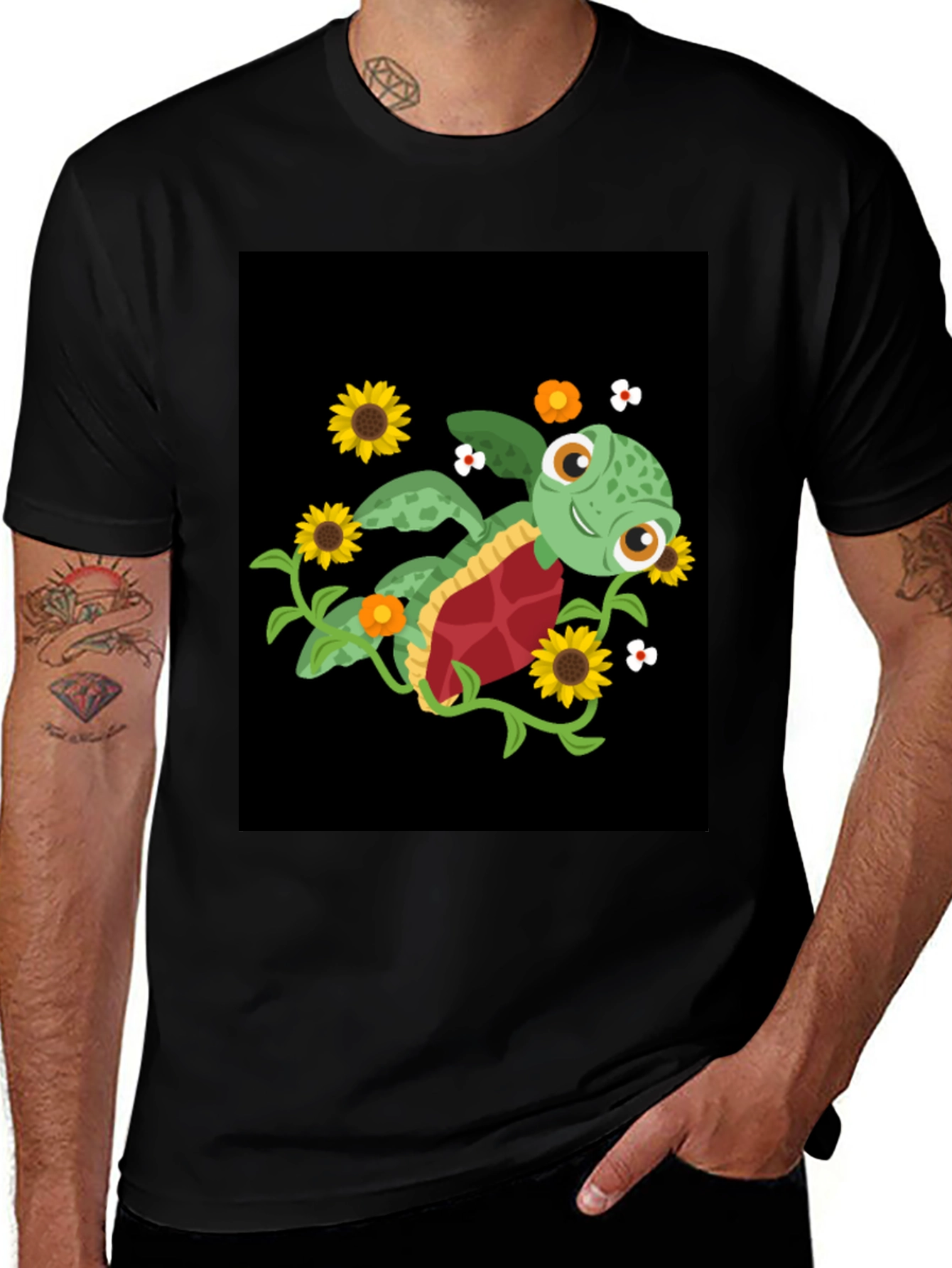 Variant 25 of Cute Turtle & Sunflower Graphic T-Shirt