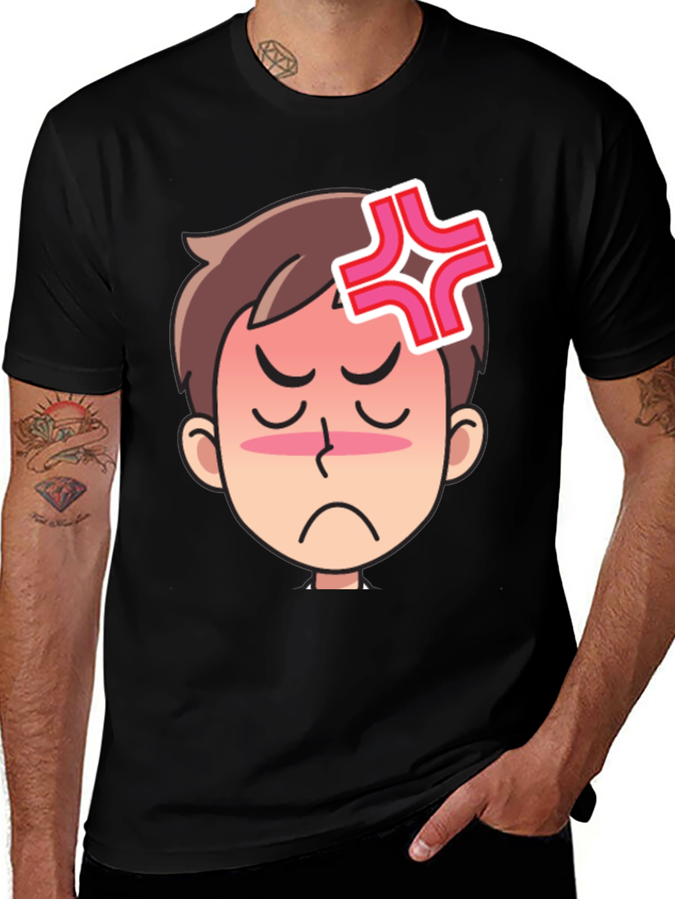 Variant 24 of Angry Cartoon Face Black T-Shirt