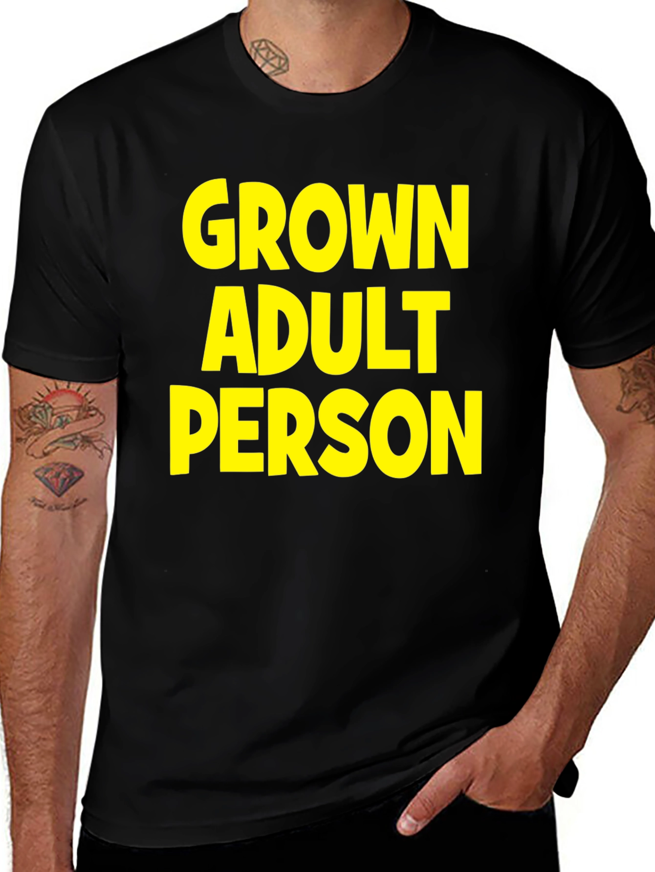 Variant 16 of Grown Adult Person Graphic Tee - Black Cotton T-Shirt