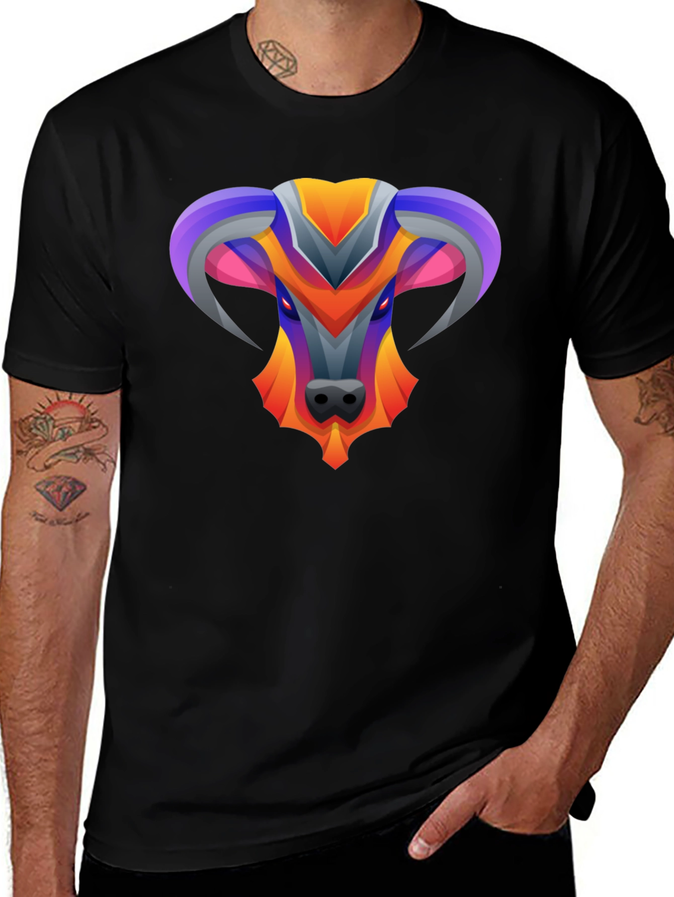 Variant 3 of Colorful Geometric Ram Graphic Tee