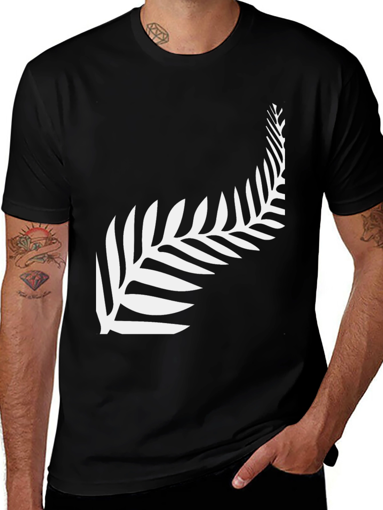 Variant 11 of Black Tee with White Fern Design