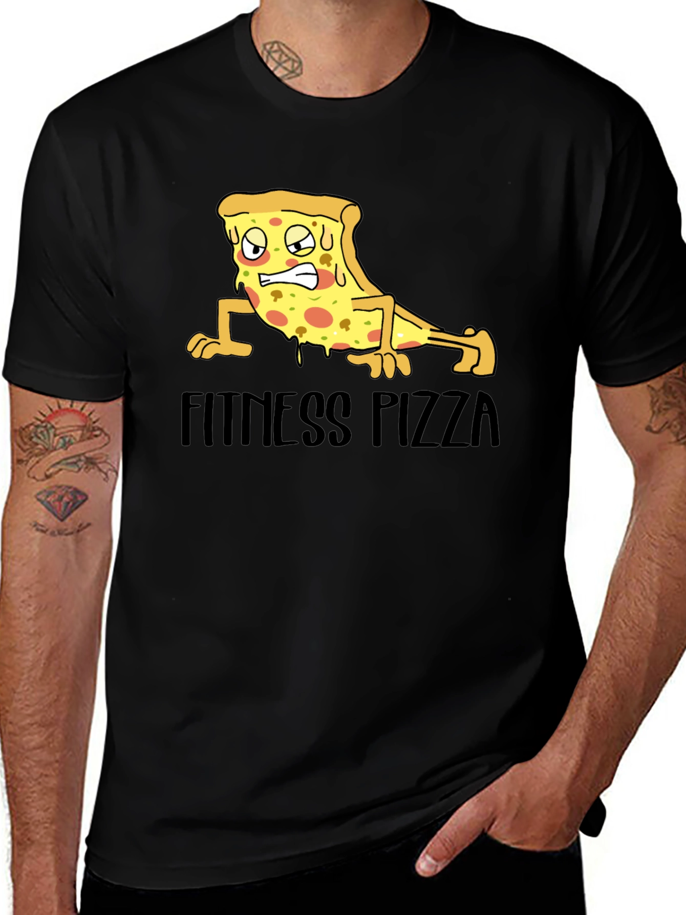 Variant 25 of Fitness Pizza Black Graphic Tee