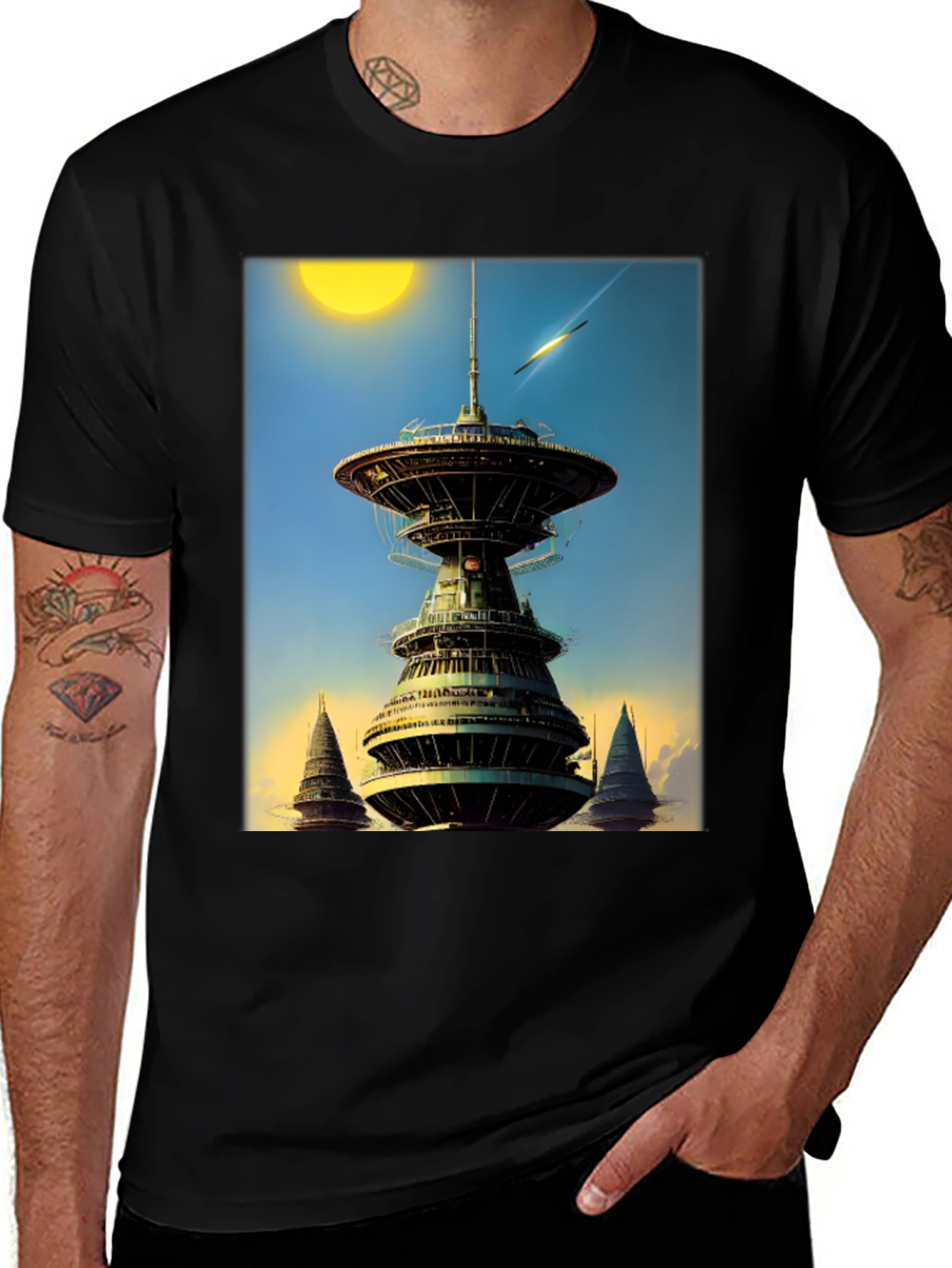 Variant 30 of Sci-Fi Tower Graphic Tee - Retro Future Design