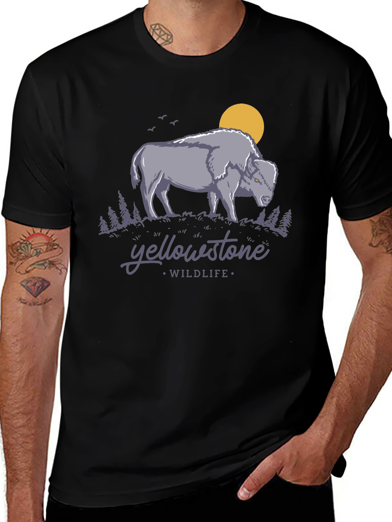 Black Yellowstone Wildlife Graphic Tee - Bison Design main image
