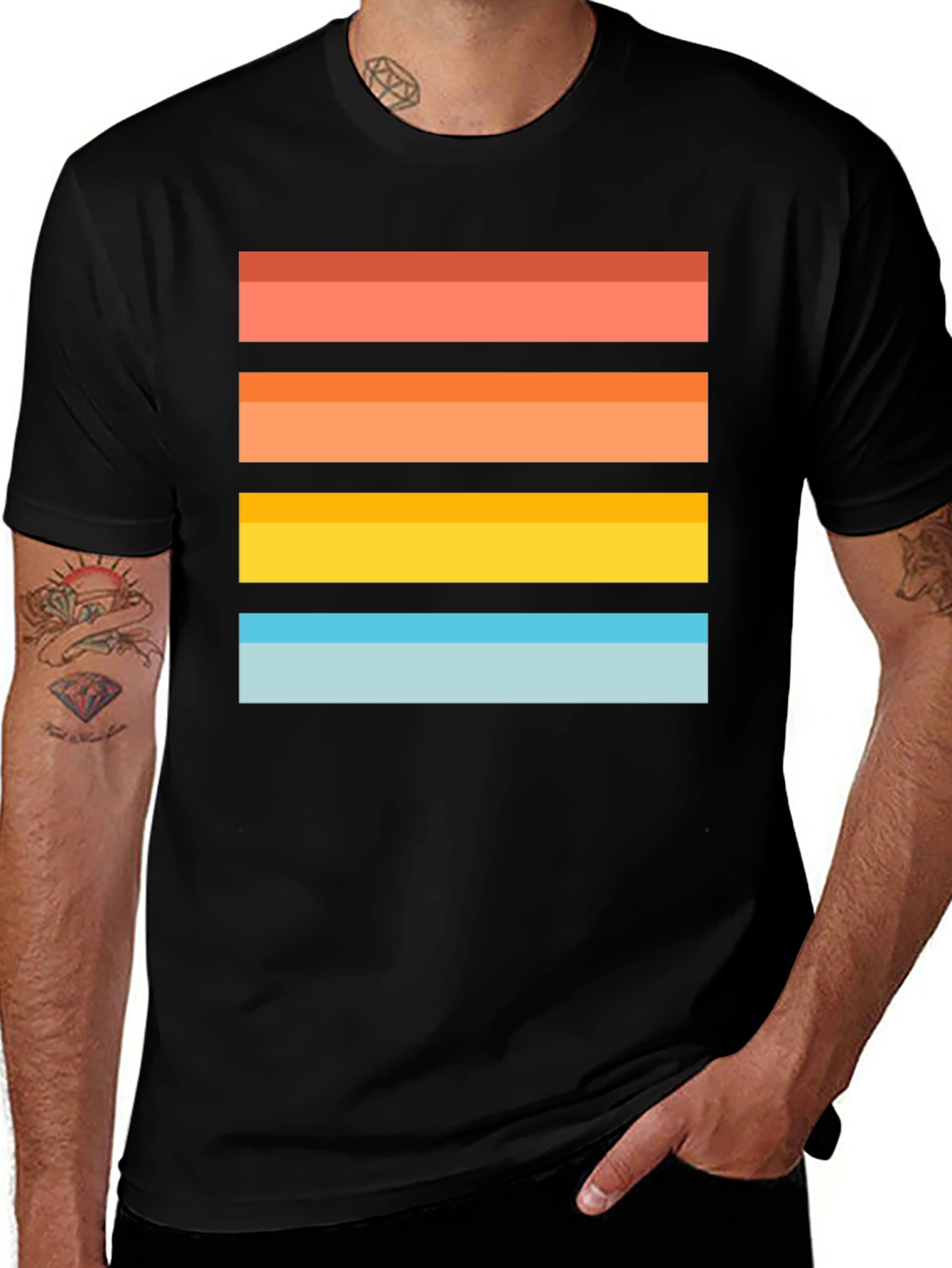 Variant 23 of Retro Striped Graphic Tee - Black Cotton Blend