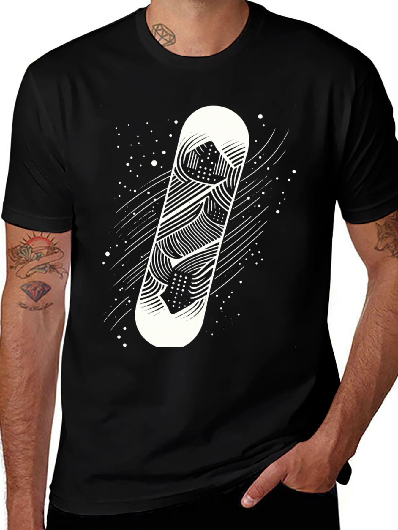 Variant 7 of Snowboard Graphic Tee - Black Crew Neck T-Shirt
