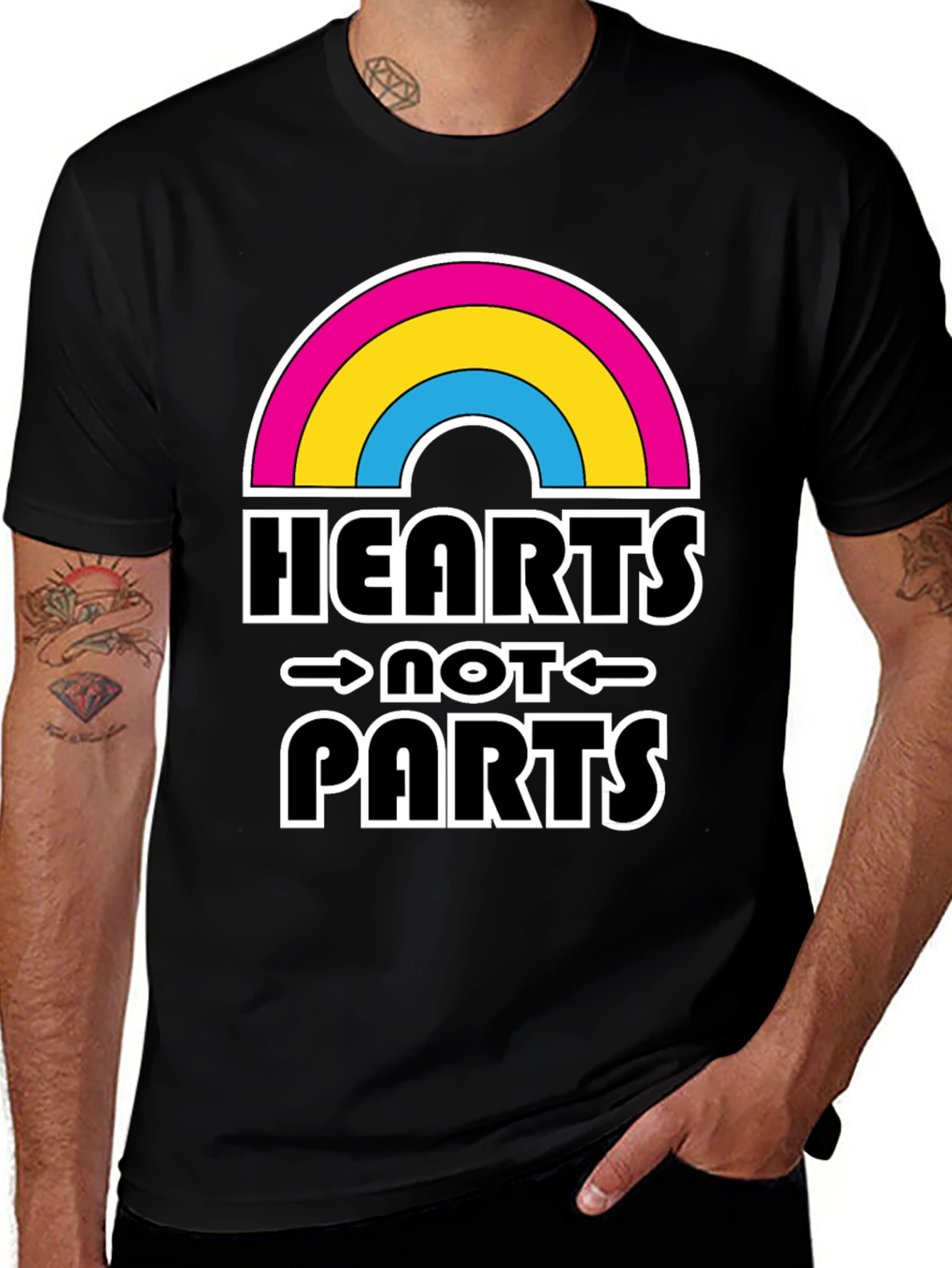 Hearts Not Parts Pansexual Pride Rainbow T-Shirt