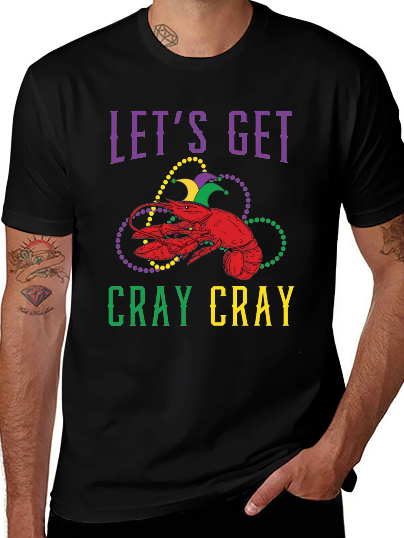 Variant 2 of Let's Get Cray Cray Mardi Gras Lobster Graphic T-Shirt