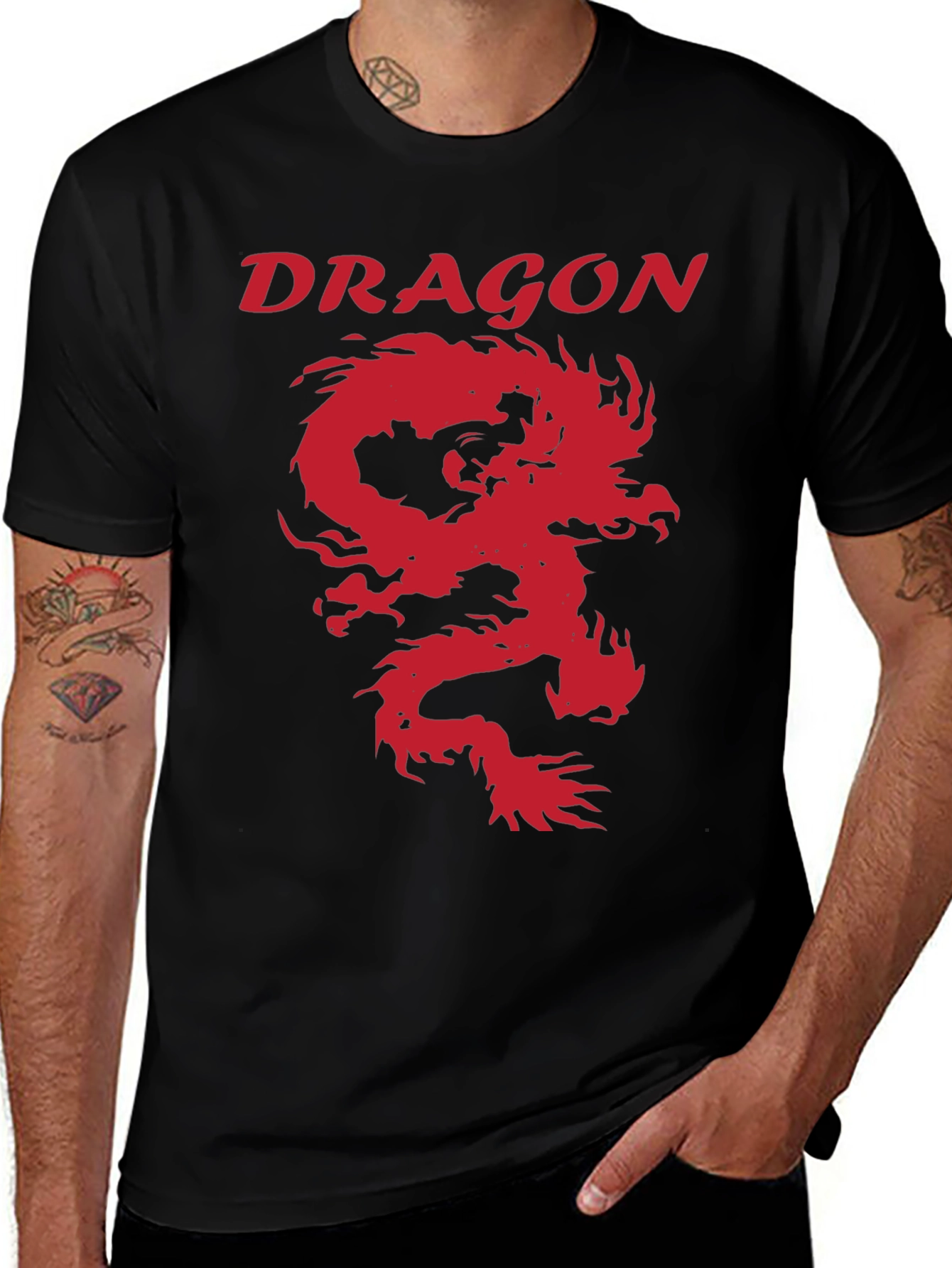 Variant 29 of Dragon Graphic Tee - Bold Red Design on Black