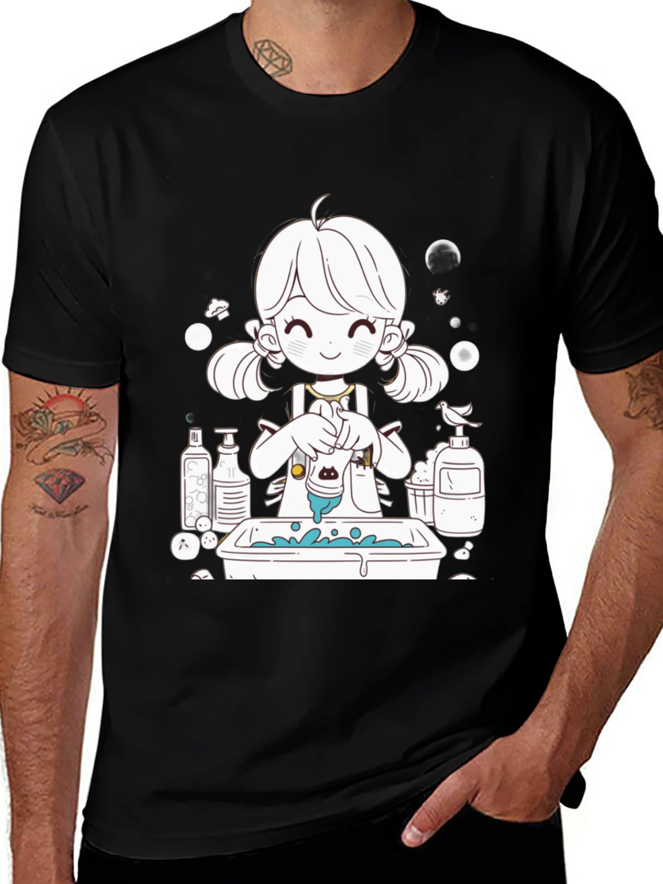 Variant 3 of Cute Cartoon Girl Black T-Shirt
