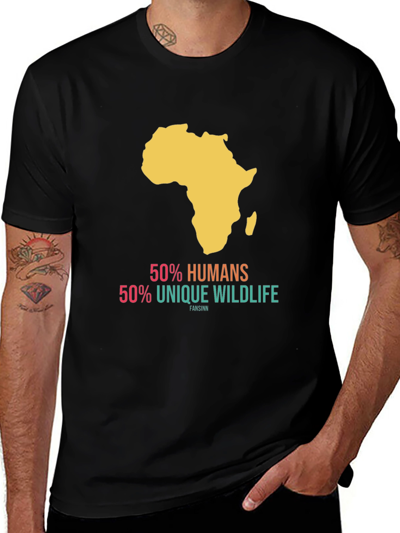 Africa T-Shirt - 50% Humans 50% Wildlife - Black Tee