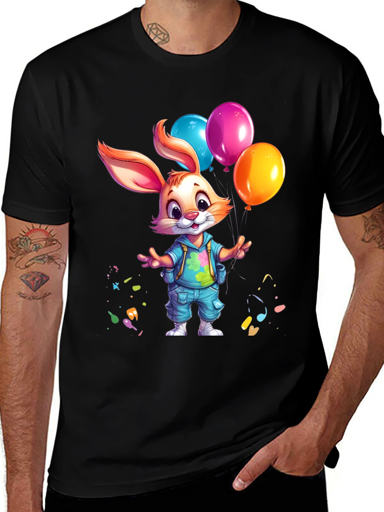 Variant 12 of Cute Bunny with Balloons Graphic Tee