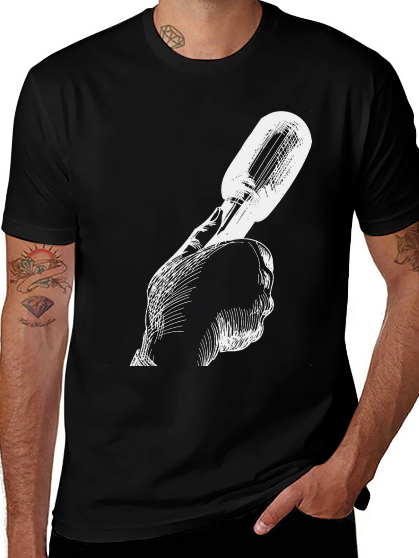 Variant 27 of Unique Black Tee with Microphone Graphic