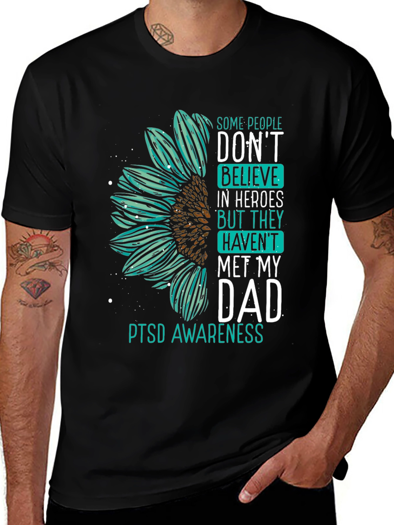 PTSD Awareness T-Shirt: Hero Dad Sunflower Design