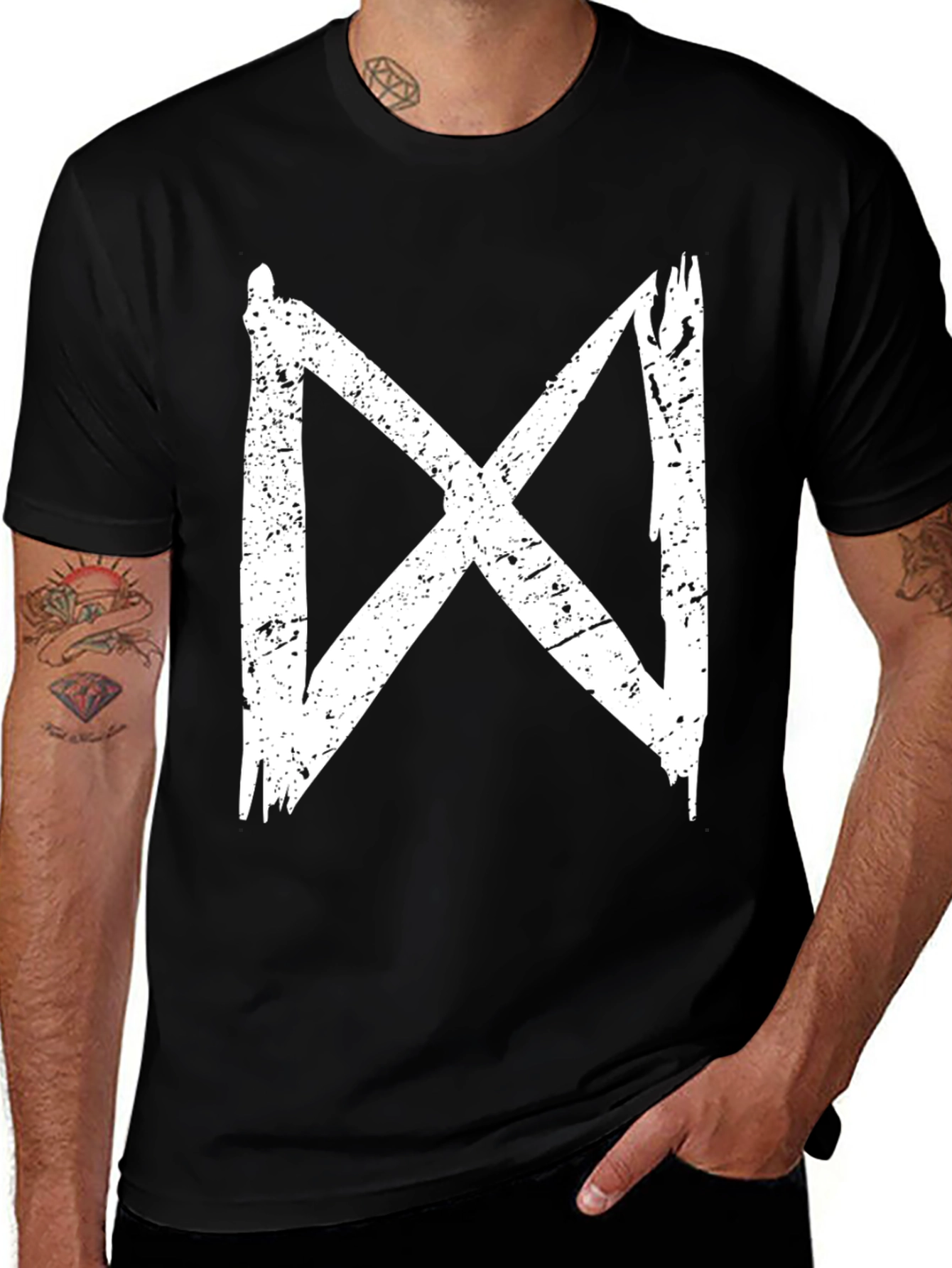 Variant 15 of Distressed "X" Graphic Black T-Shirt