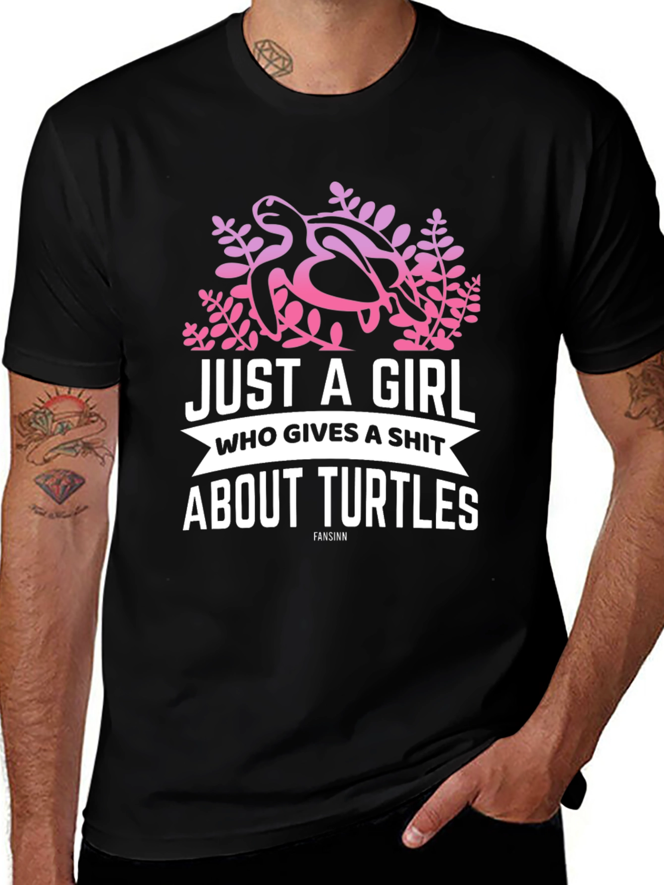 Variant 15 of Girl Who Gives A Shit About Turtles Black T-Shirt