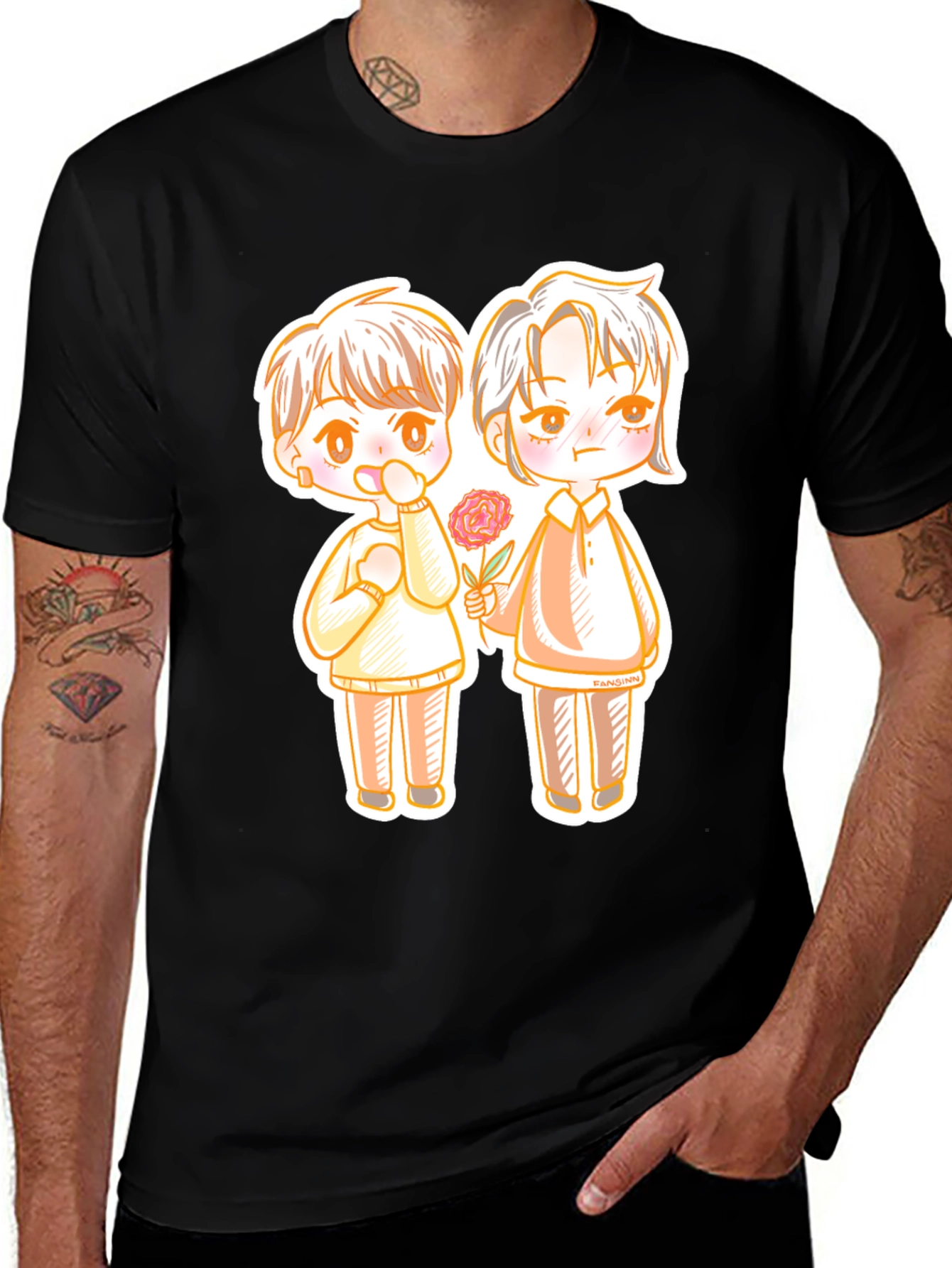 Variant 5 of Cute Cartoon Couple Black T-Shirt