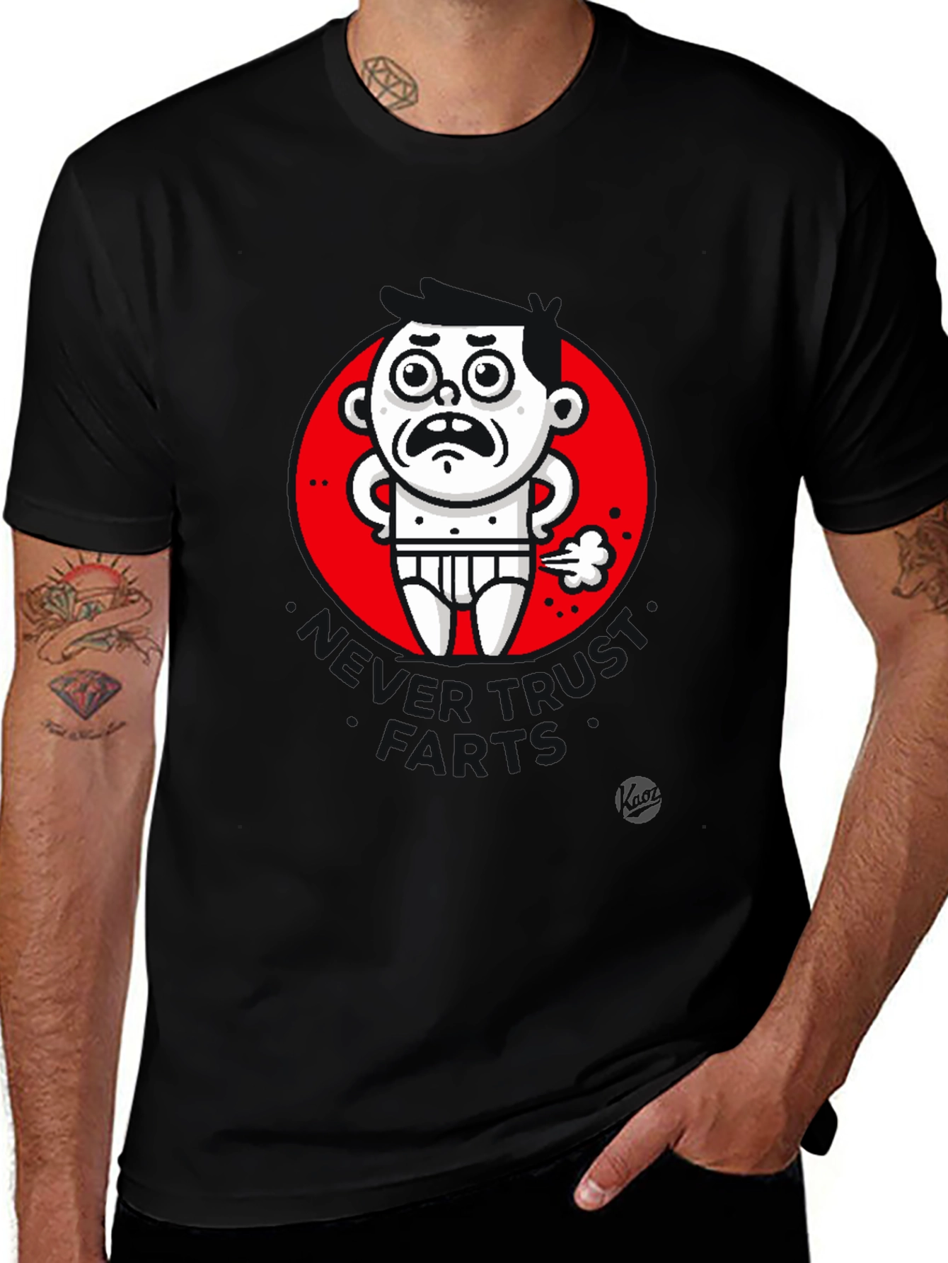 Variant 26 of Funny Farting Man Graphic T-Shirt - Black
