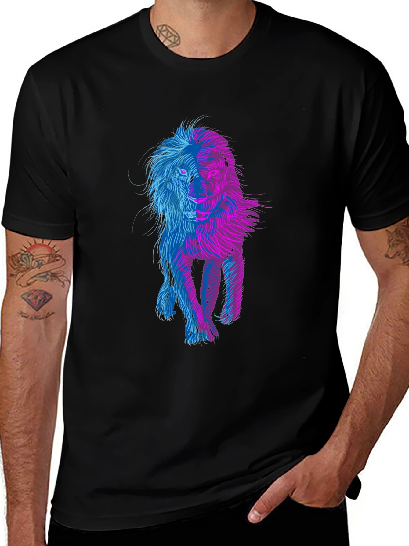 Variant 16 of Lion Graphic Print Black T-Shirt