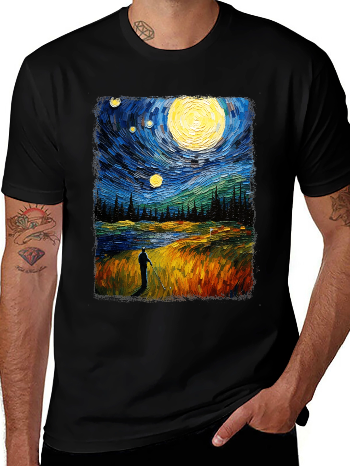 Starry Night Golfer Graphic Tee