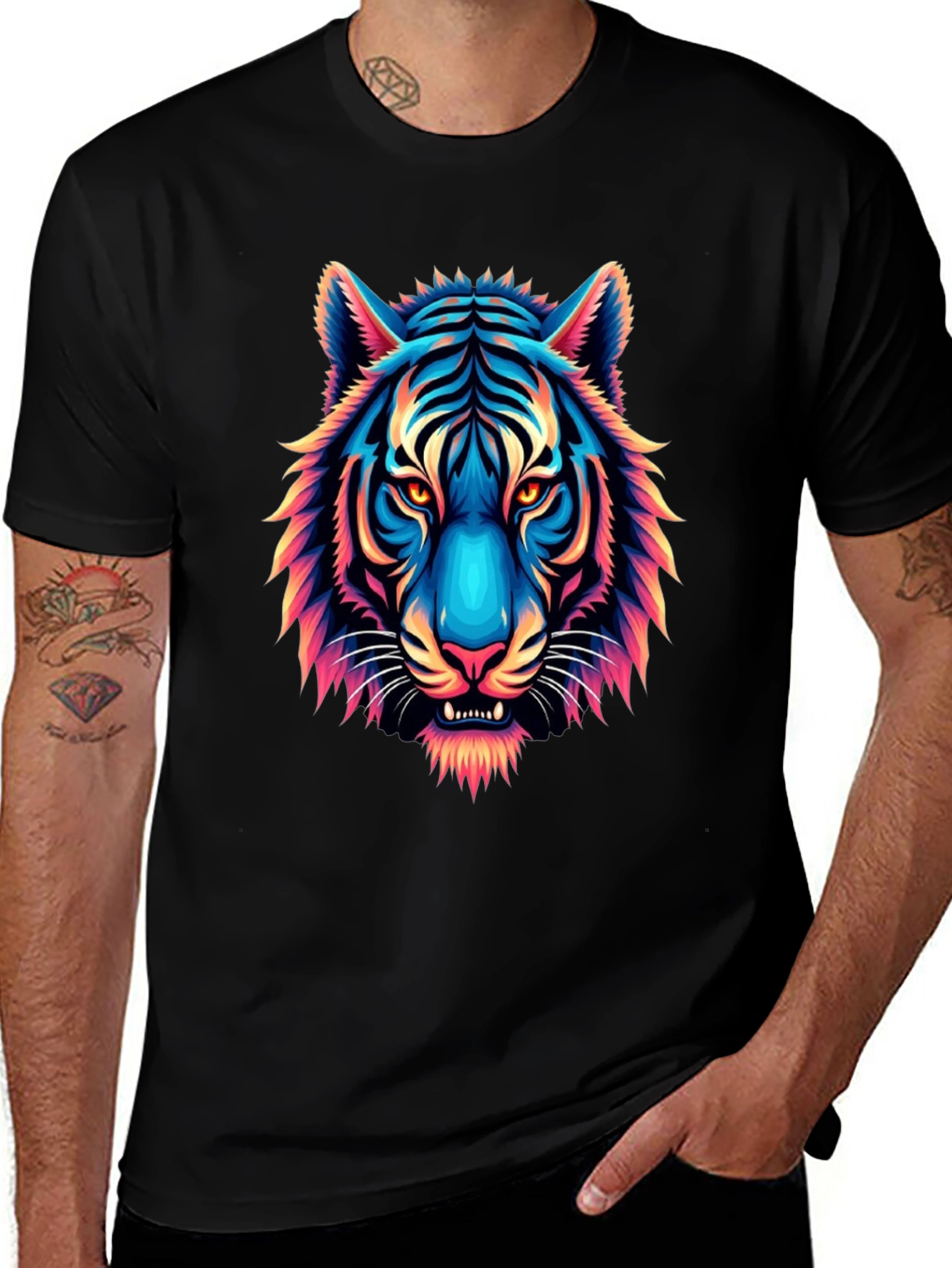 Variant 28 of Vibrant Tiger Graphic Tee - Men's Black T-Shirt