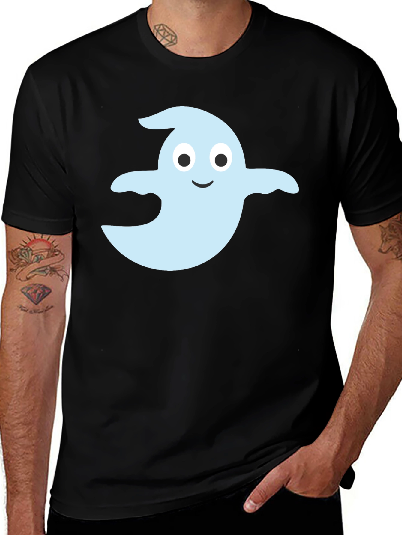 Variant 27 of Cute Ghost Graphic Tee - Black Cotton Blend