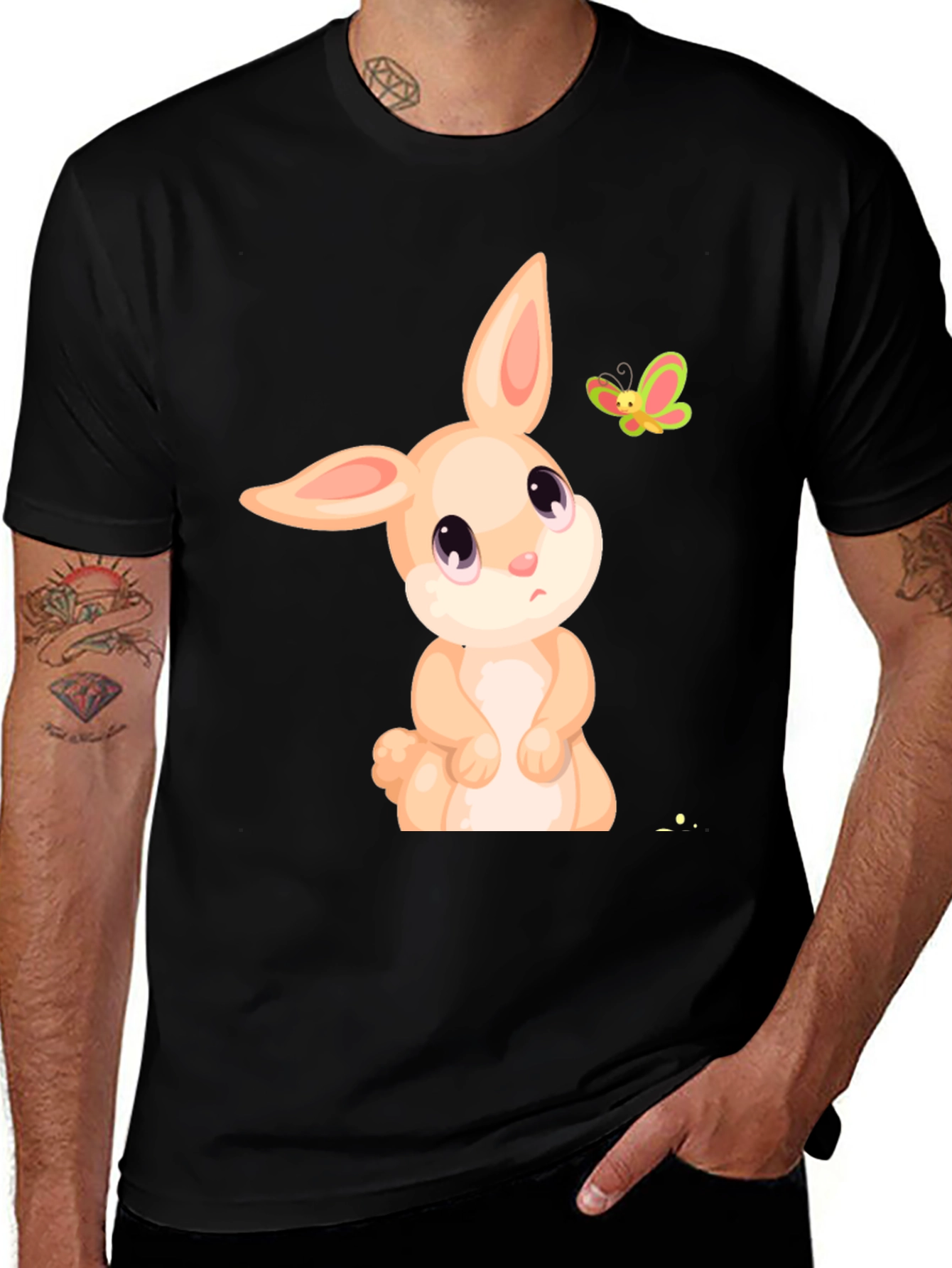 Variant 16 of Cute Bunny & Butterfly Graphic Tee - Black
