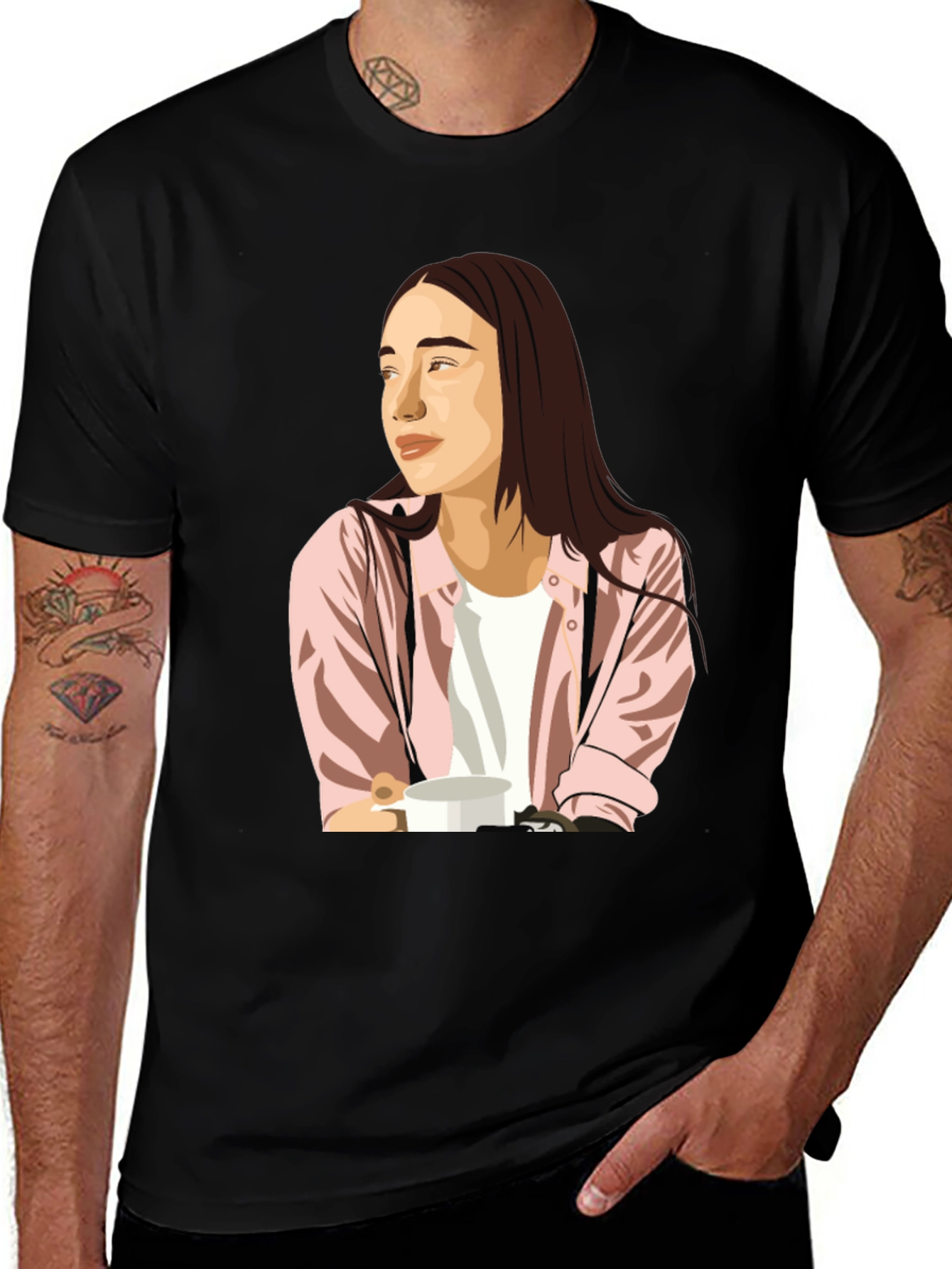 Variant 8 of Trendy Graphic Tee - Woman with Coffee