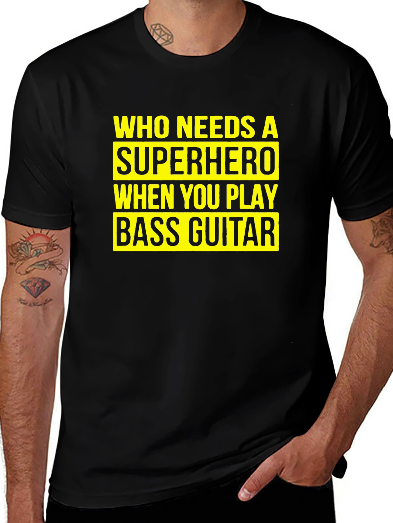 Variant 16 of Bass Guitar Superhero T-Shirt - Musician Novelty Tee