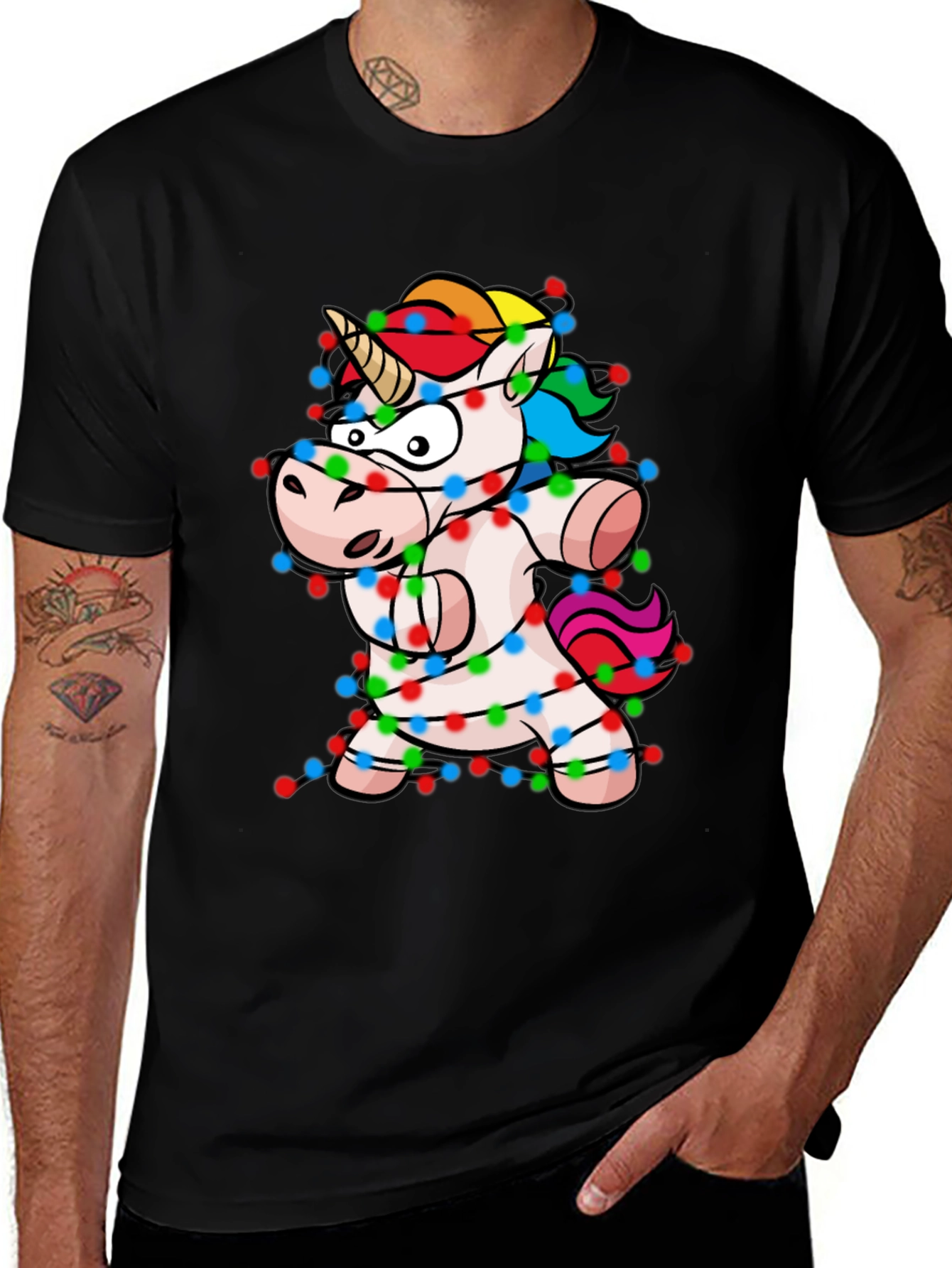 Variant 3 of Unicorn Christmas Lights Graphic Tee