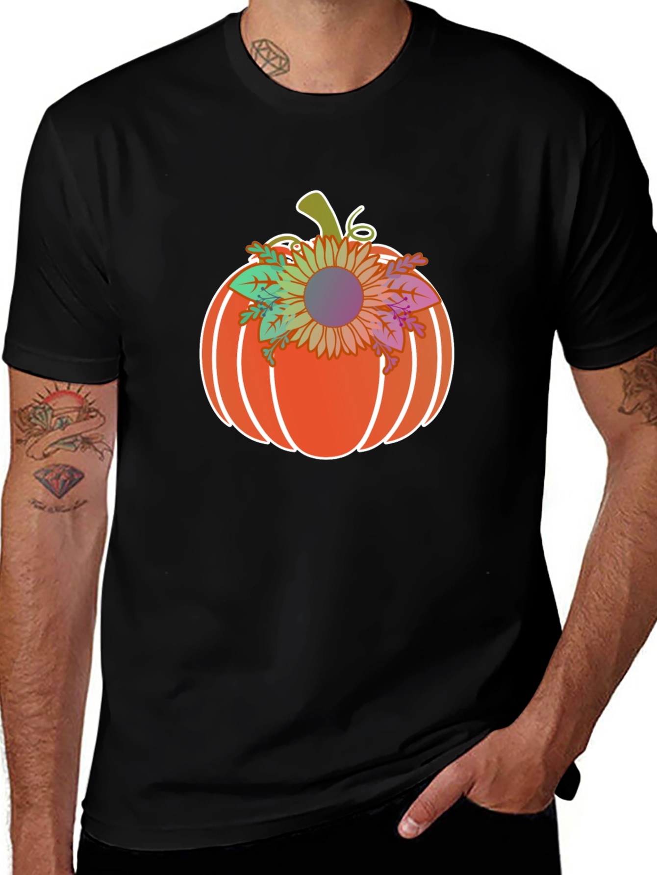 Black Pumpkin Sunflower Graphic T-Shirt main image