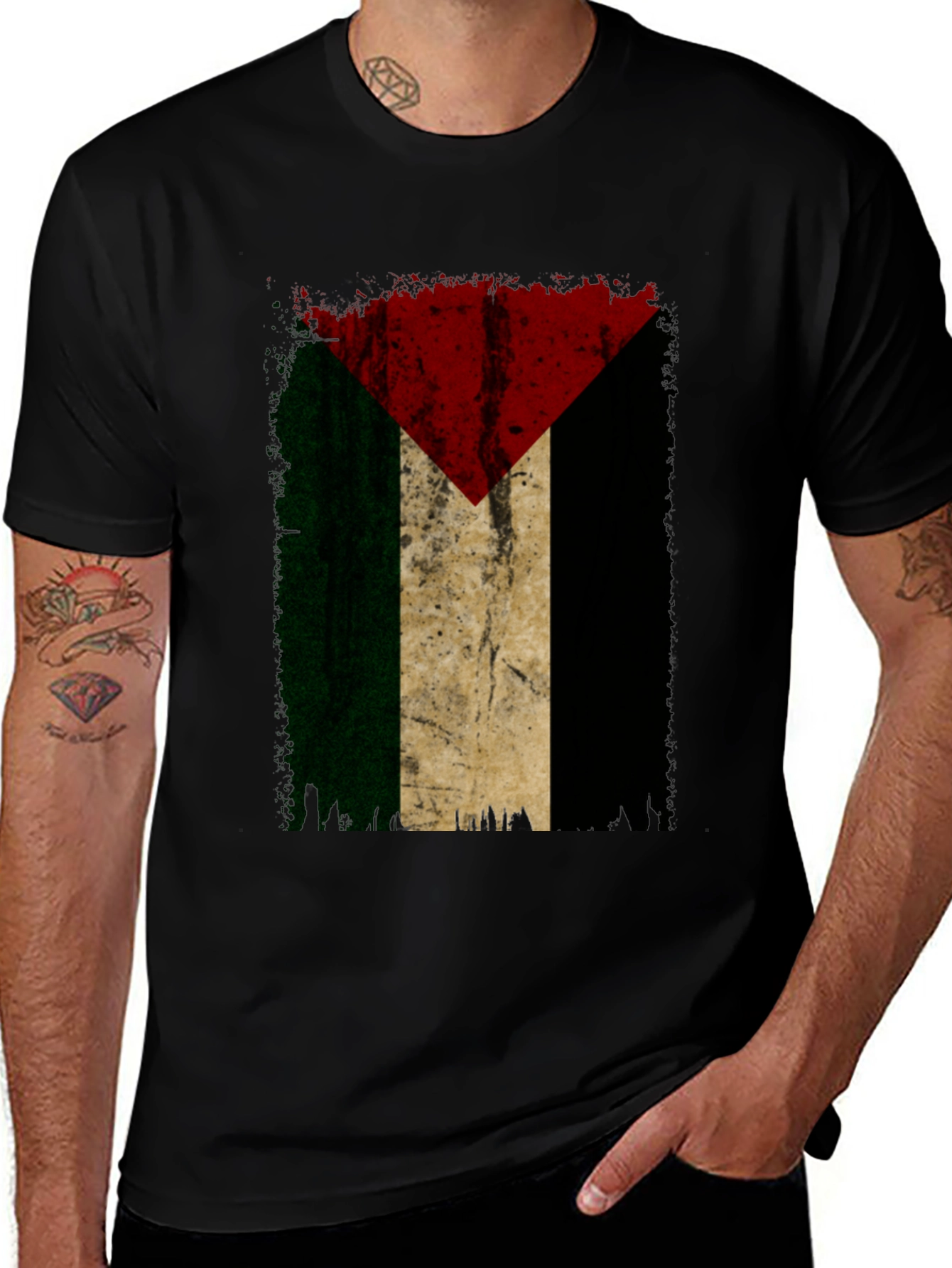 Variant 28 of Palestine Flag Graphic Tee - Black