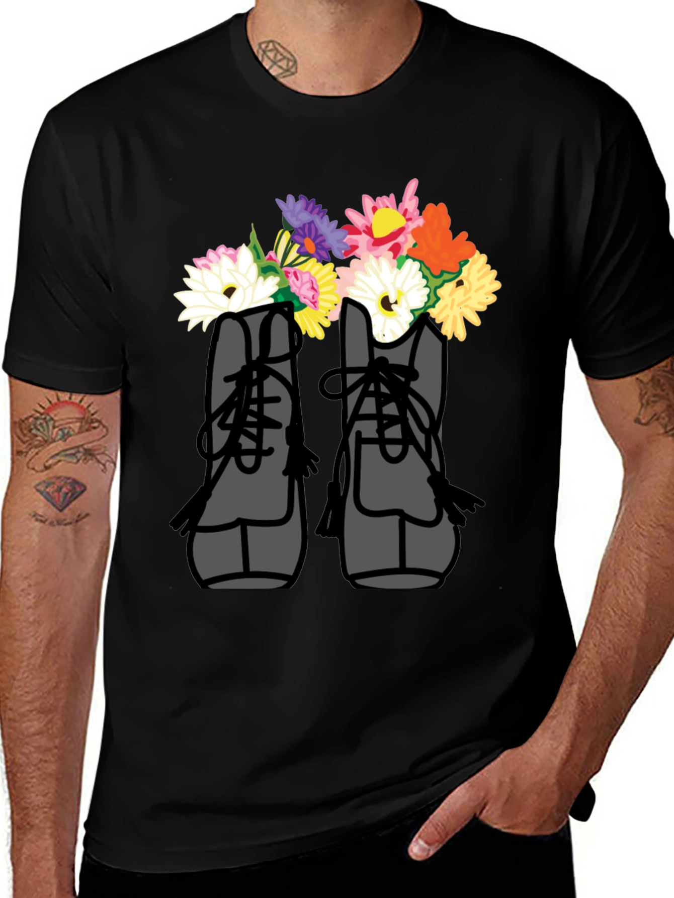 Floral Boots T-Shirt - Unique Graphic Tee for Casual Wear