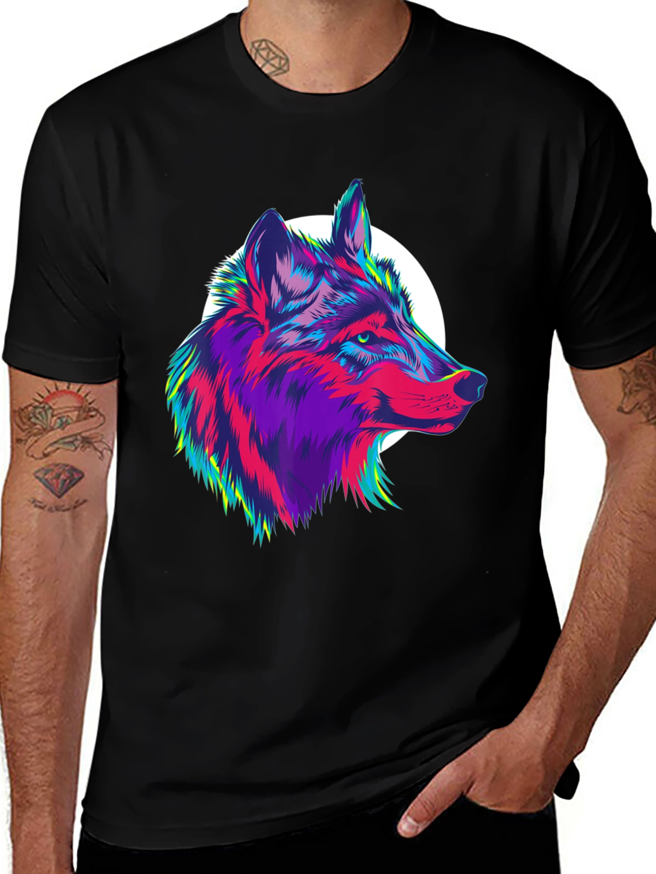 Variant 26 of Vivid Wolf Graphic Tee - Men's Black T-Shirt