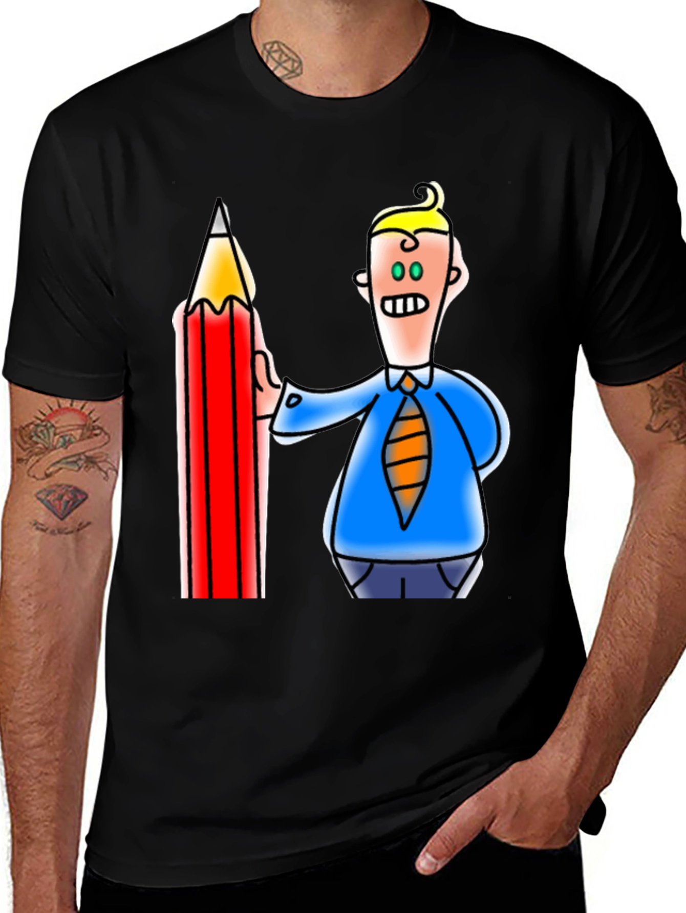 Variant 5 of Cartoon Character with Pencil Graphic T-Shirt