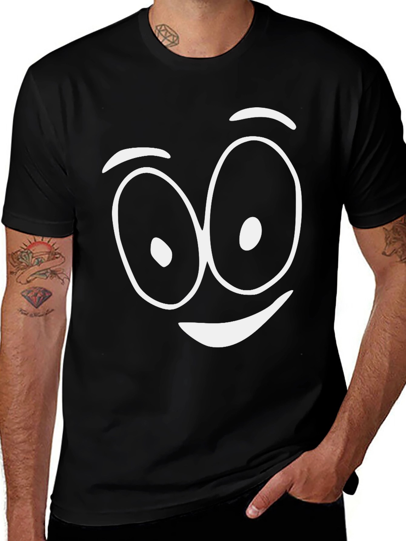 Variant 26 of Funny Face Black T-Shirt - Cartoon Eyes Graphic Tee