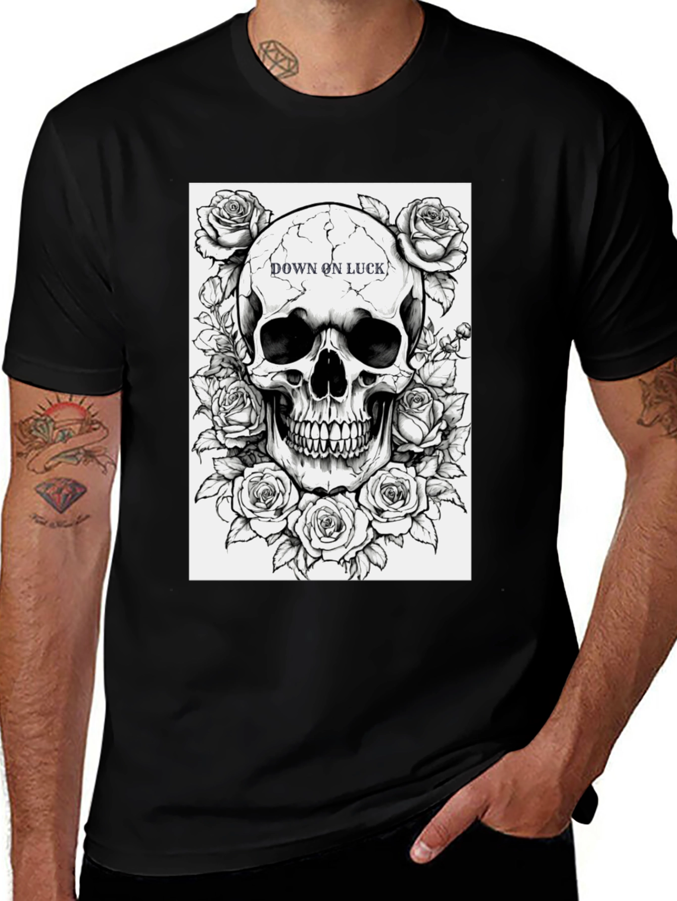 Variant 26 of Down on Luck Skull & Roses Graphic Tee