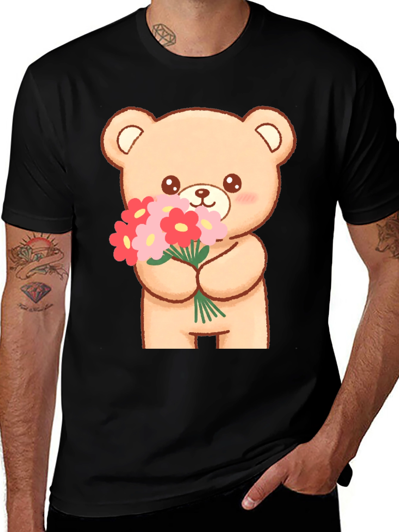Variant 6 of Bear With Flowers Black T-shirt