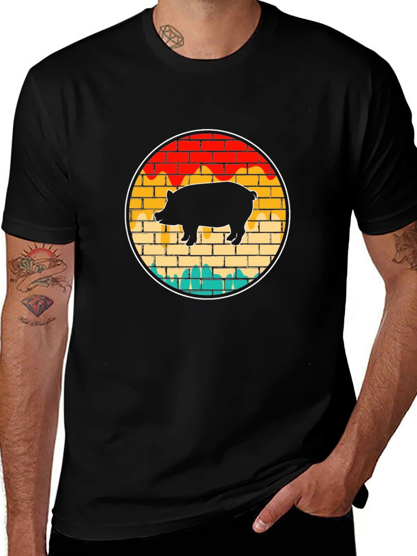 Retro Pig Brick Wall Graphic Tee