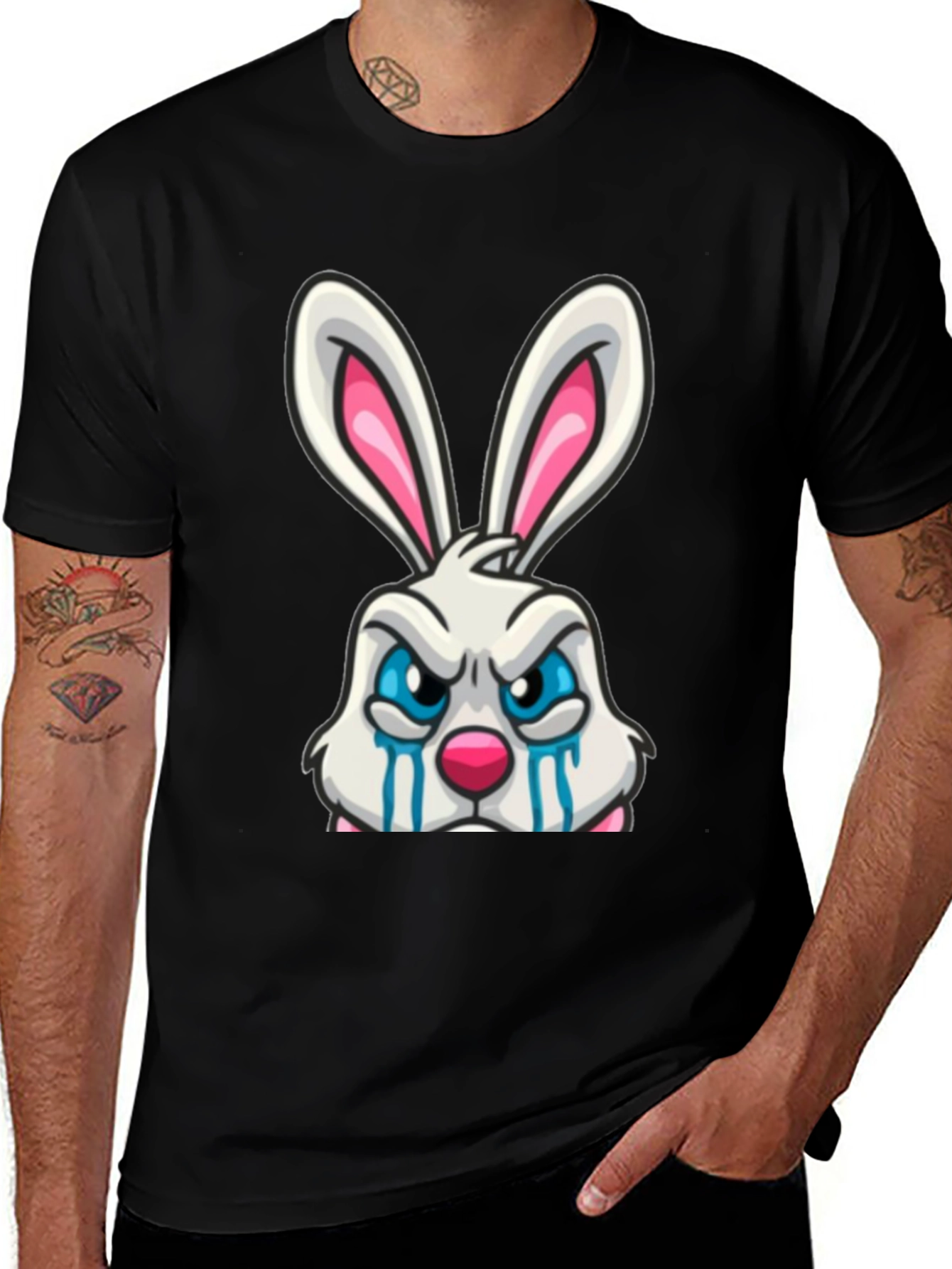 Variant 17 of Funny Bunny T-Shirt: Angry Crying Rabbit Graphic Tee