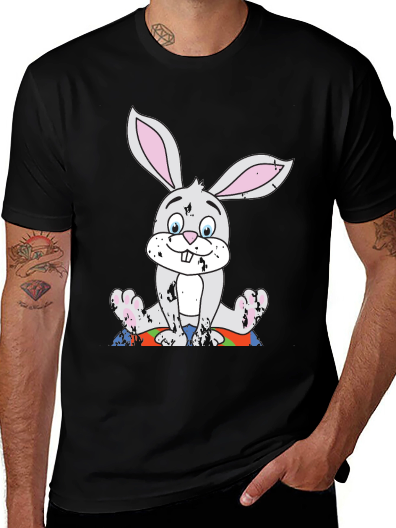 Variant 23 of Cartoon Bunny Graphic T-Shirt - Black