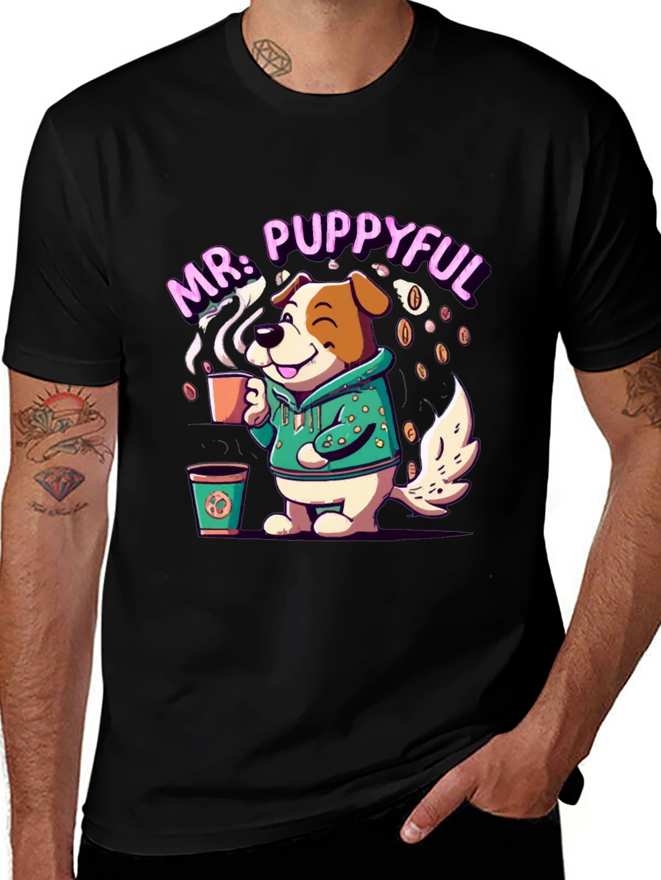 Variant 18 of Mr. Puppyful Coffee Lover Black T-Shirt